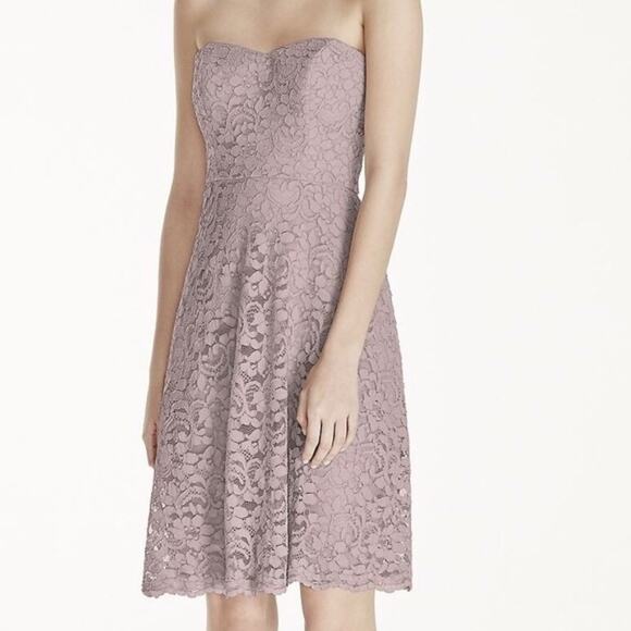 David's Bridal Strapless Lace Dress - Picture 1 of 15